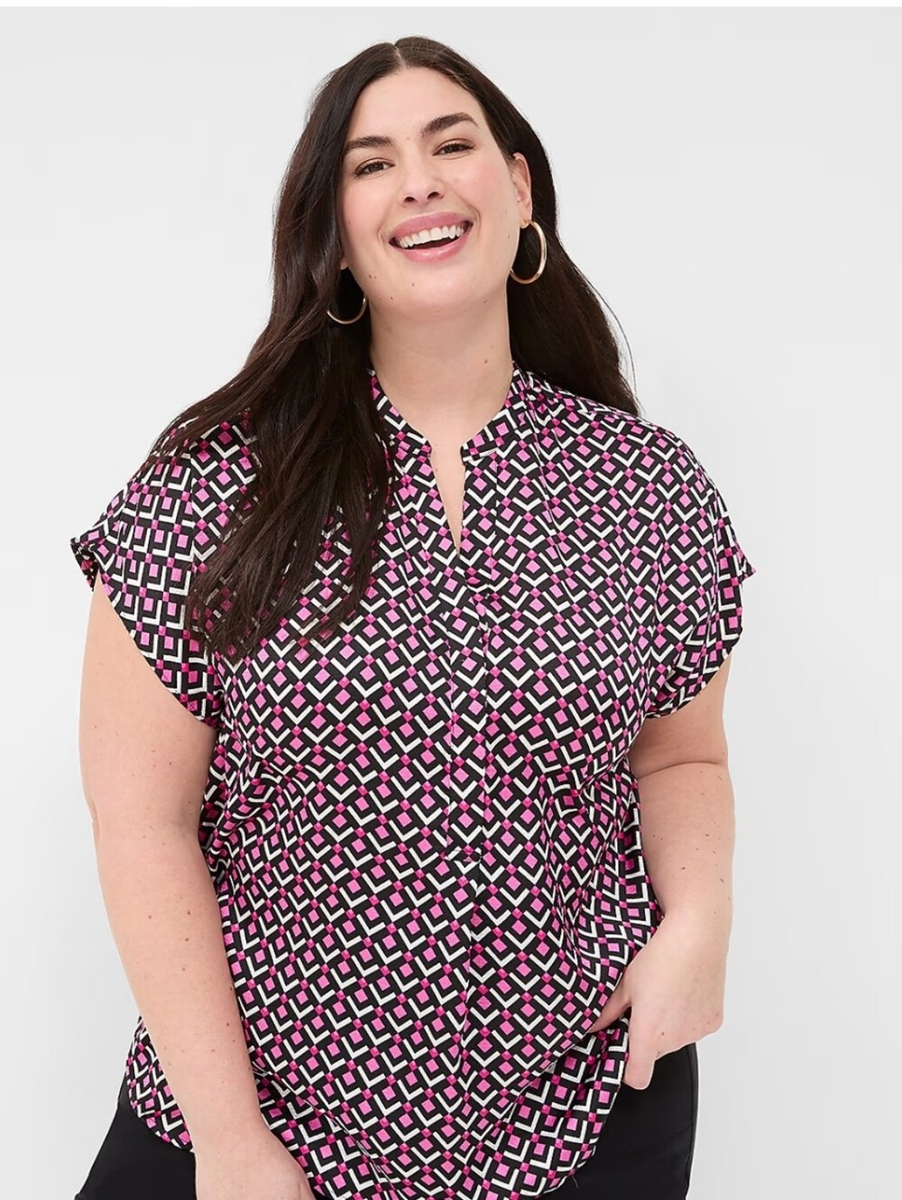 ♦️ Sz 22/24 Black and Pink Geometric Print Tunic